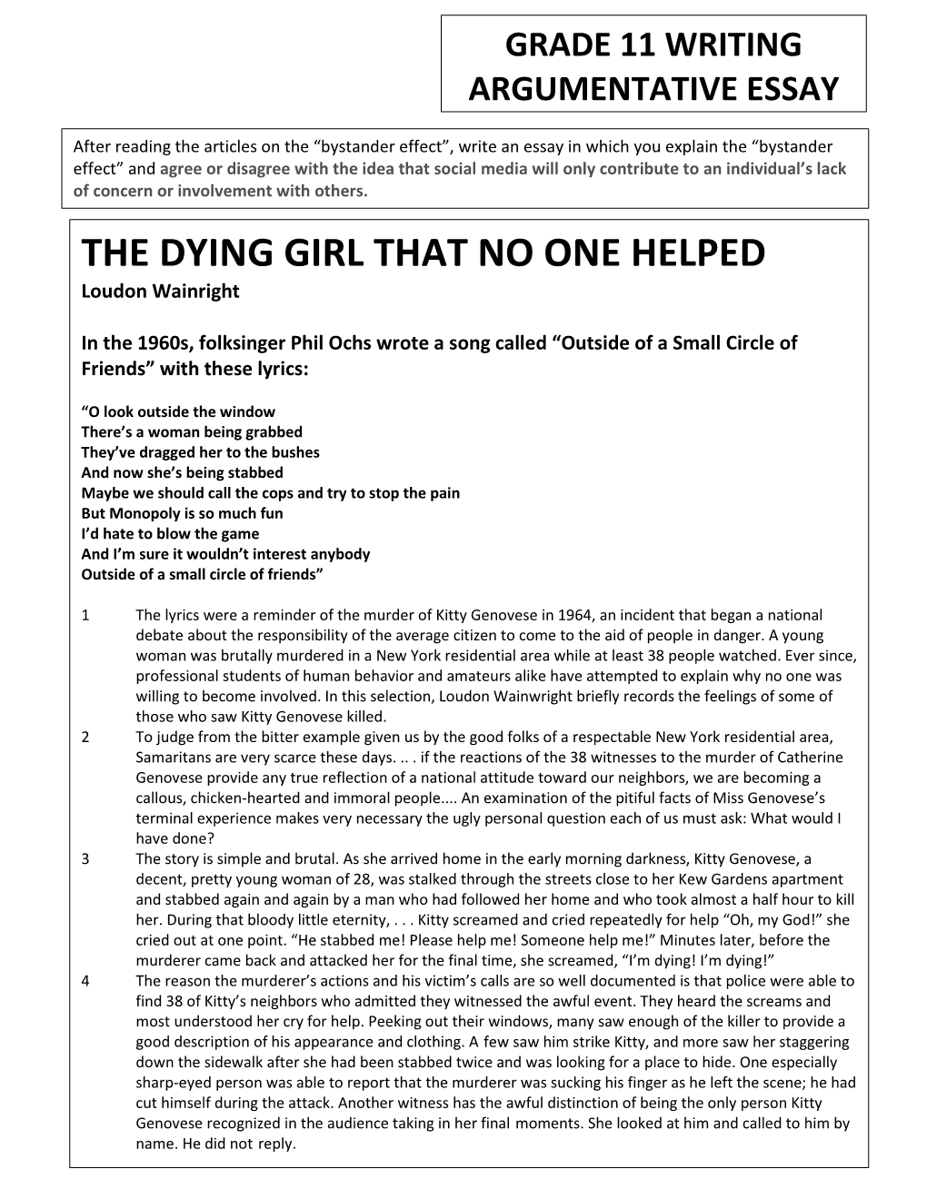 The Dying Girl That No One Helped