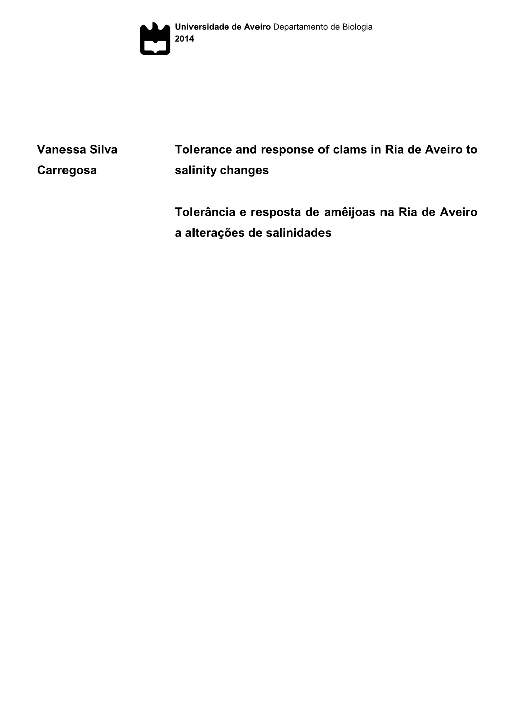 Vanessa Silva Carregosa Tolerance and Response of Clams in Ria De