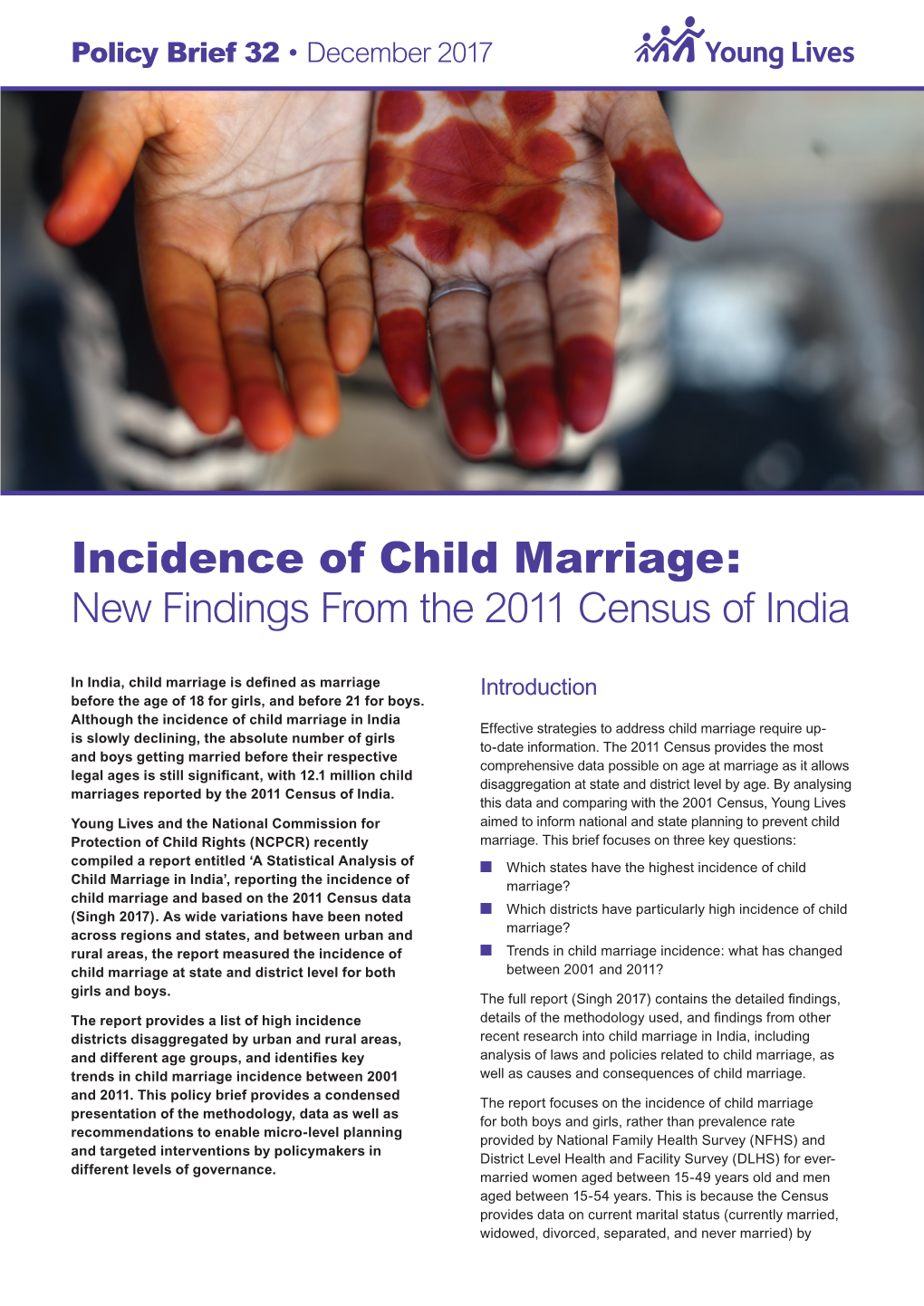 Incidence of Child Marriage: New Findings from the 2011 Census of India