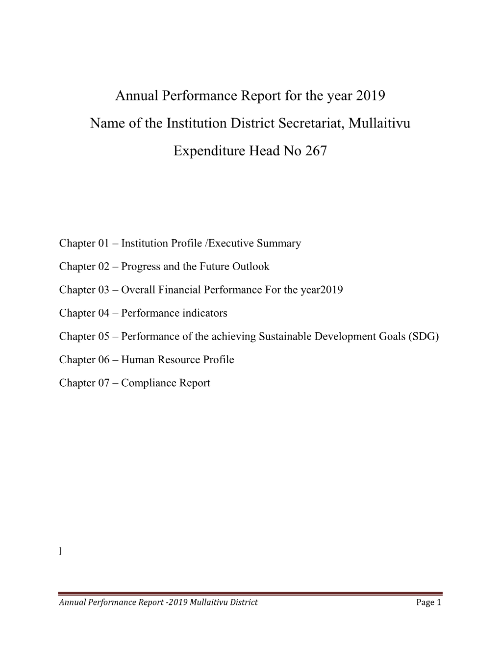 Performance Report of the District Secretariat