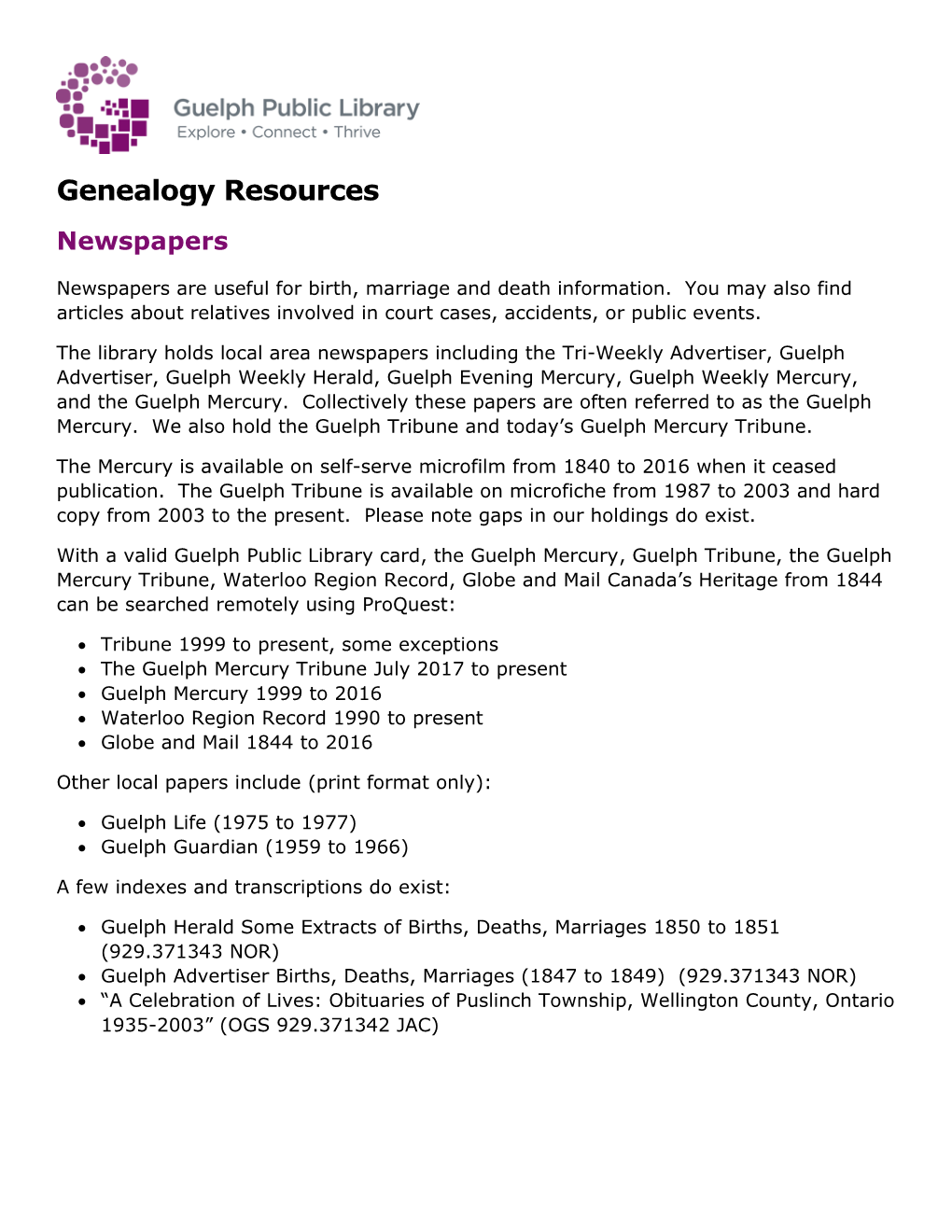 Genealogy Resources Document