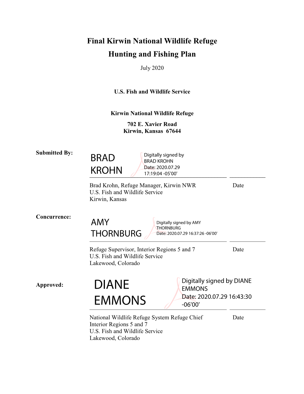 Final Kirwin National Wildlife Refuge Hunting and Fishing Plan