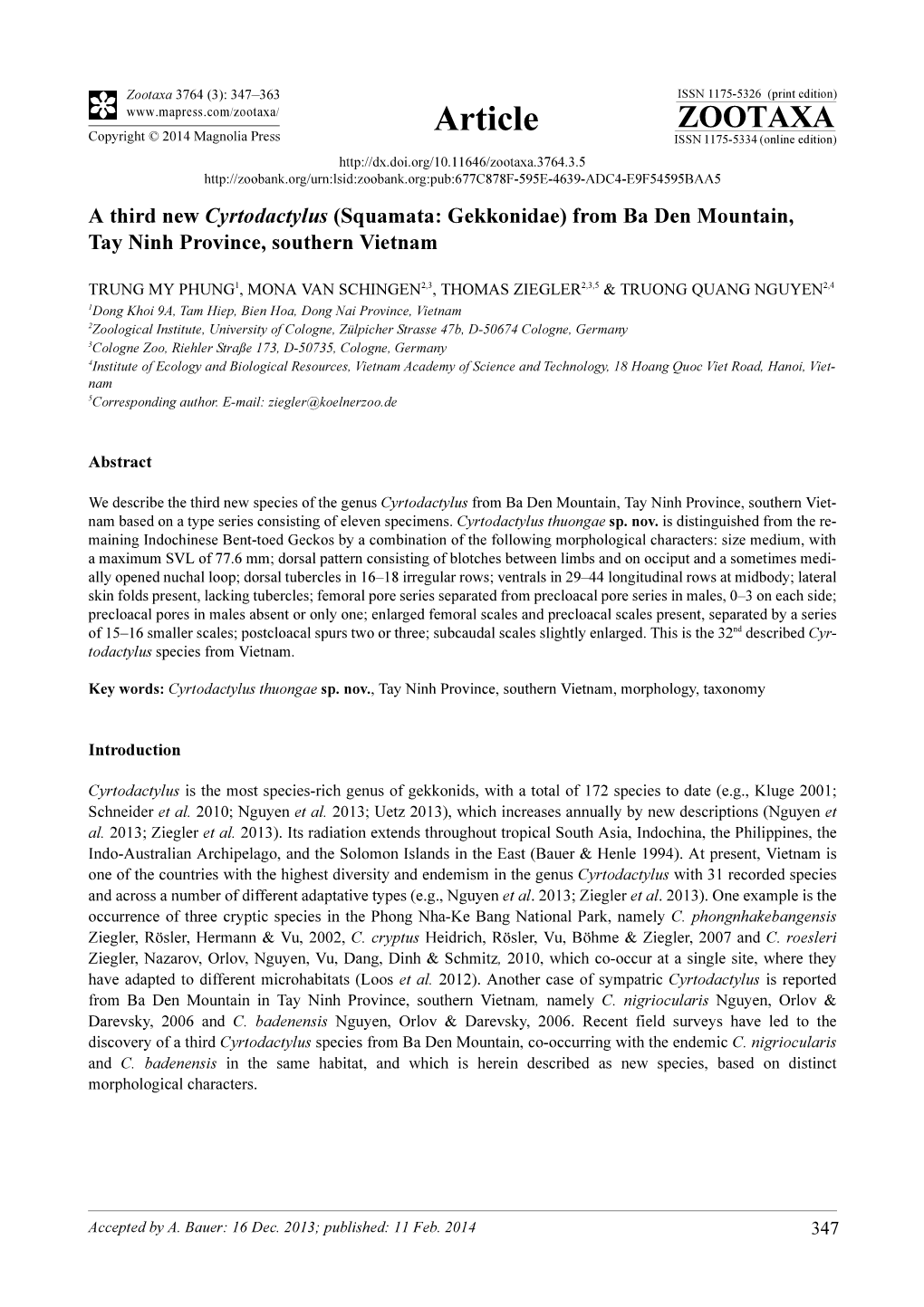 A Third New Cyrtodactylus (Squamata: Gekkonidae) from Ba Den Mountain, Tay Ninh Province, Southern Vietnam