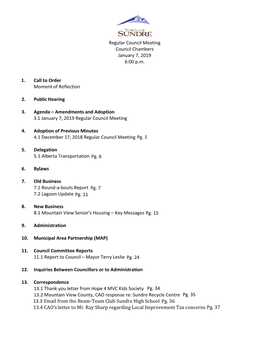 Regular Council Meeting Council Chambers January 7, 2019 6:00 P.M