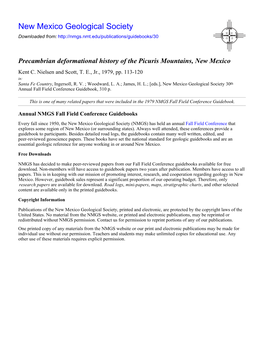Precambrian Deformational History of the Picuris Mountains, New Mexico Kent C