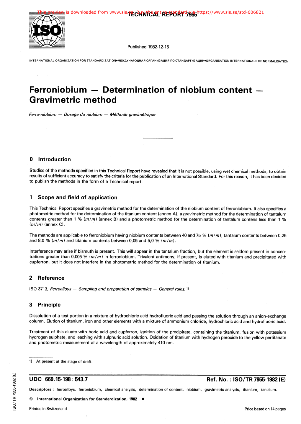 Ferroniobium - Determination of Niobium Content - Gravimetric Method