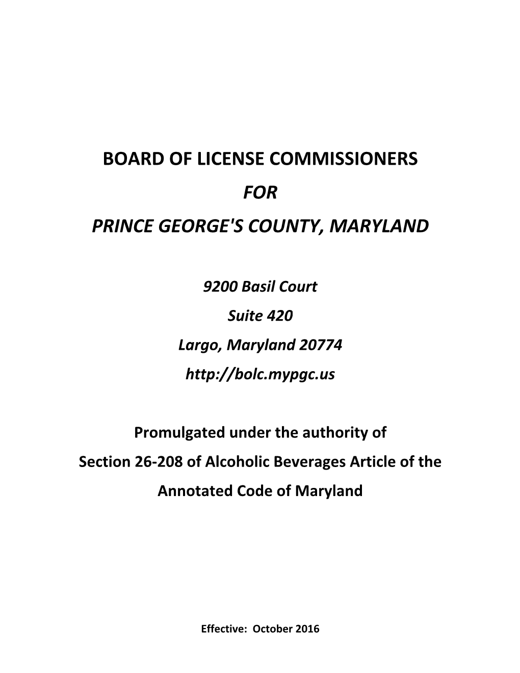 Board of License Commissioners for Prince George's County, Maryland