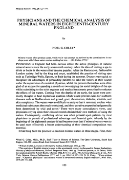 Physicians and the Chemical Analysis of Mineral Waters in Eighteenth-Century England