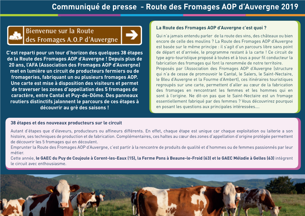 Communiqué De Presse - Route Des Fromages AOP D’Auvergne 2019