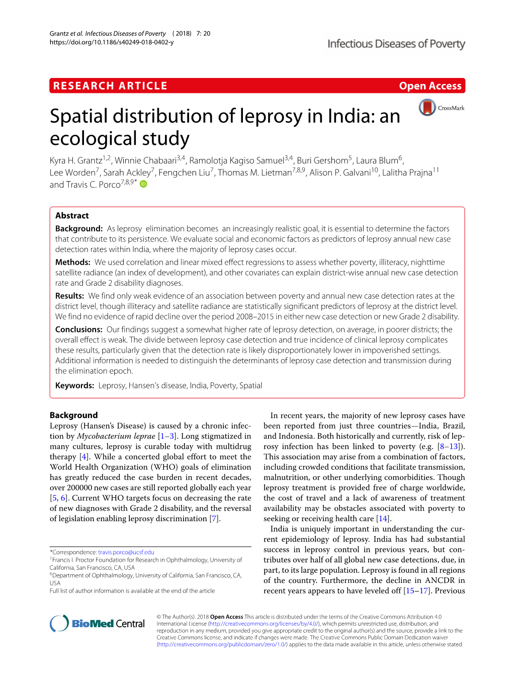 Spatial Distribution of Leprosy in India: an Ecological Study Kyra H