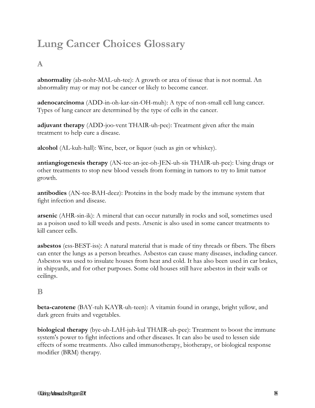 Lung Cancer Choices Glossary