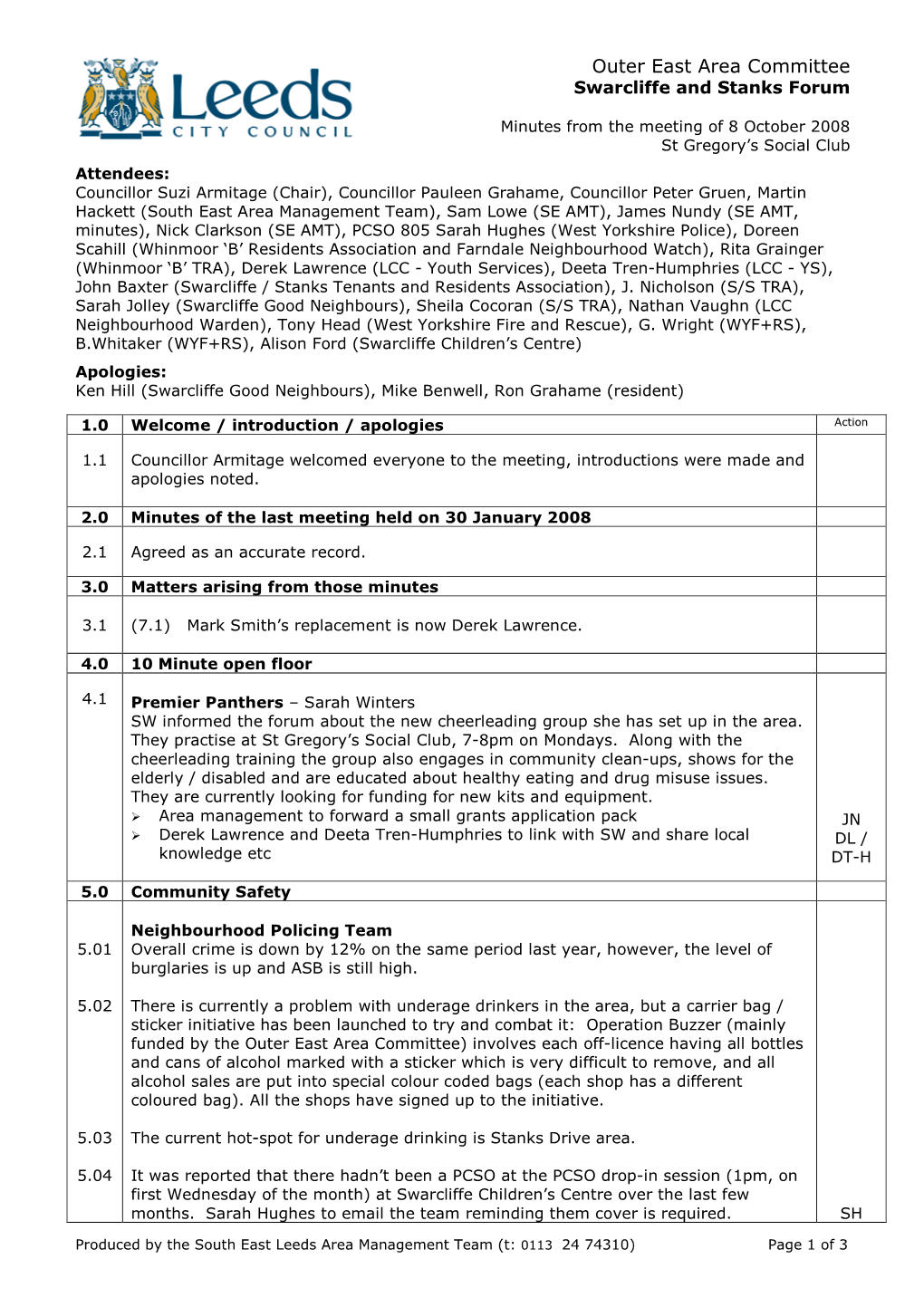 Outer East Area Committee Swarcliffe and Stanks Forum