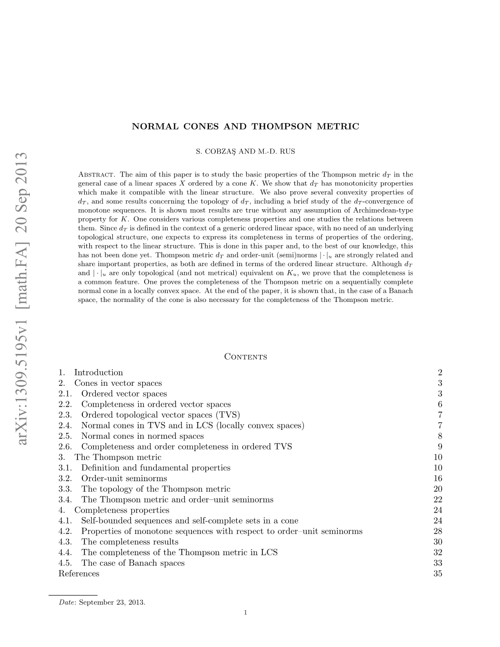 NORMAL CONES and THOMPSON METRIC 3 Feature