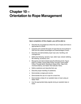 Orientation to Rope Management