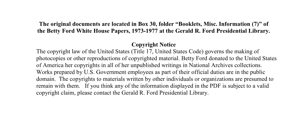 Booklets, Misc. Information (7)” of the Betty Ford White House Papers, 1973-1977 at the Gerald R