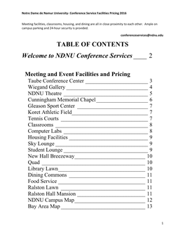 TABLE of CONTENTS Welcome to NDNU Conference Services___2