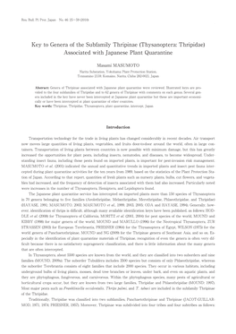 Key to Genera of the Subfamily Thripinae (Thysanoptera: Thripidae) Associated with Japanese Plant Quarantine