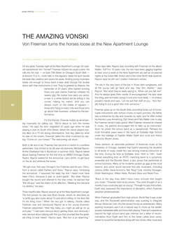 THE AMAZING VONSKI Von Freeman Turns the Horses Loose at the New Apartment Lounge