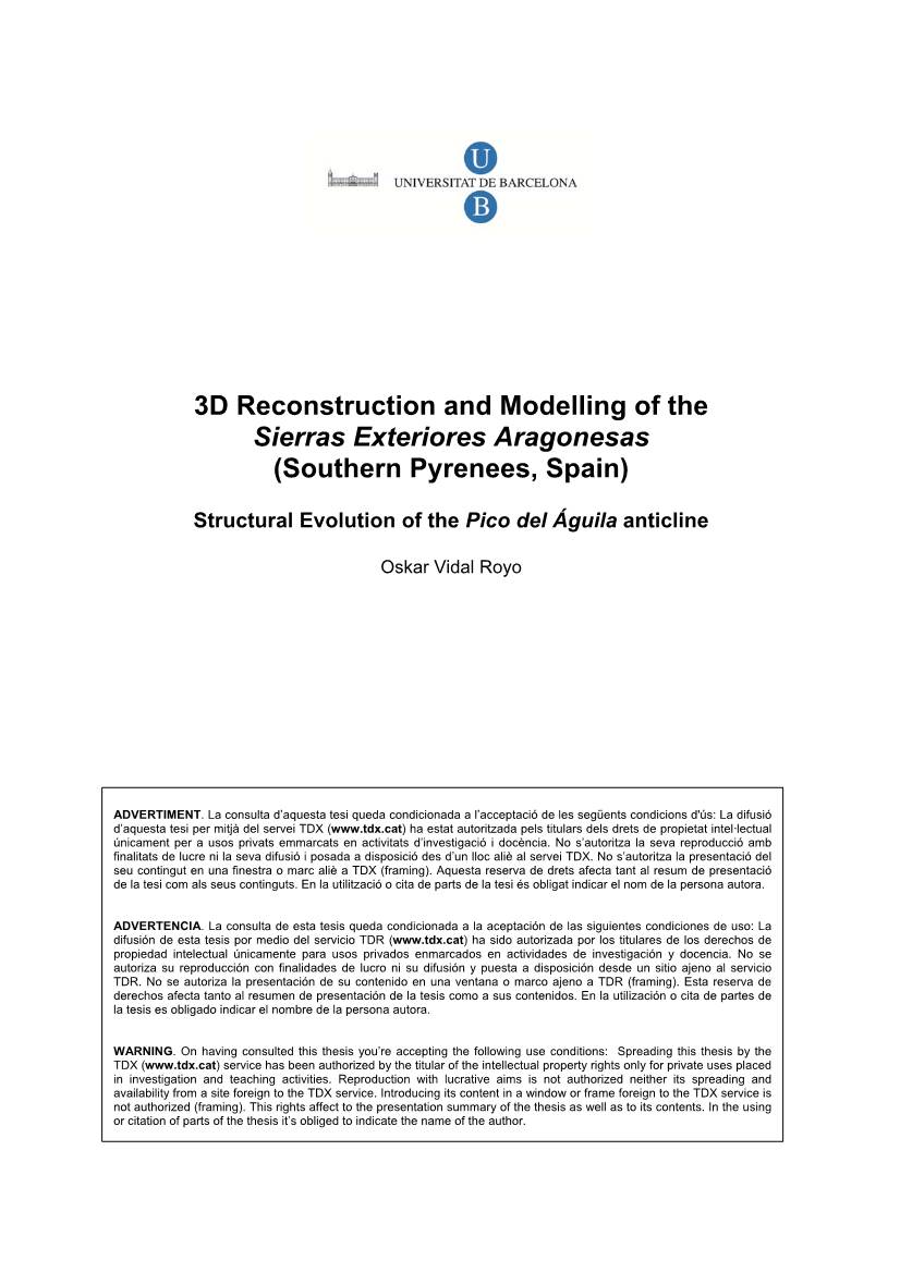 3D Reconstruction and Modelling of the Sierras Exteriores Aragonesas (Southern Pyrenees, Spain)