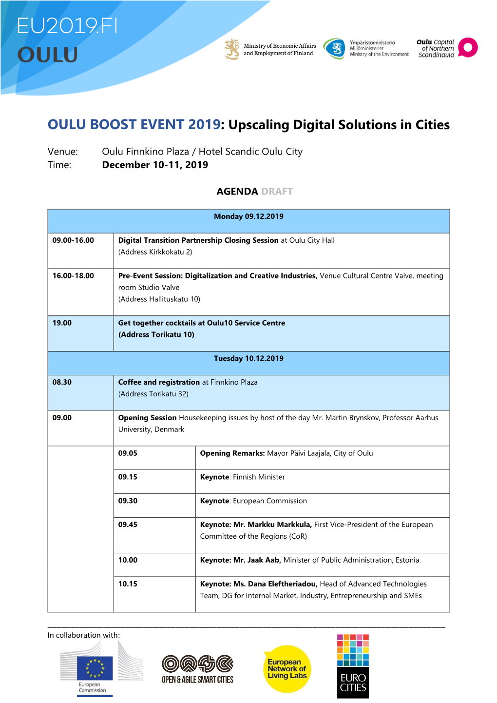 OULU BOOST EVENT 2019: Upscaling Digital Solutions in Cities