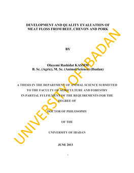 Development and Quality Evaluation of Meat Floss from Beef, Chevon and Pork