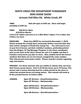 WHITE CREEK FIRE DEPARTMENT FUNDRAISER MINI HORSE SHOW Jermain Hall Niles Rd