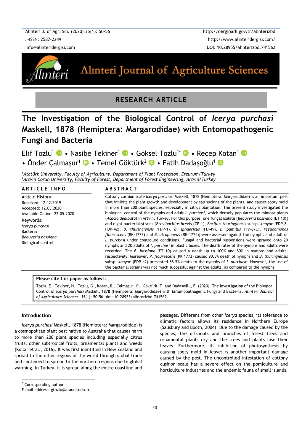 The Investigation of the Biological Control of Icerya Purchasi Maskell