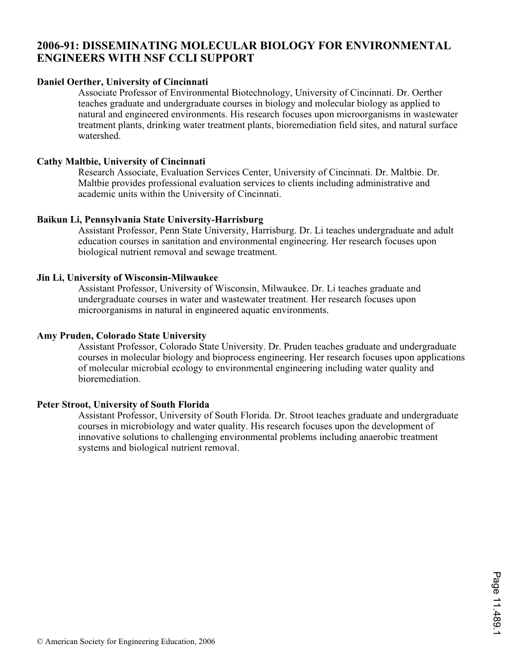 Disseminating Molecular Biology for Environmental Engineers with Nsf Ccli Support