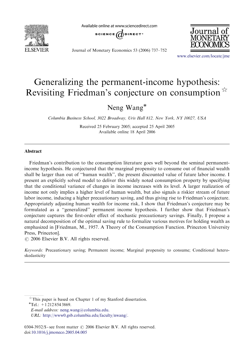 Generalizing the Permanent-Income Hypothesis: Revisiting Friedman's Conjecture on Consumption