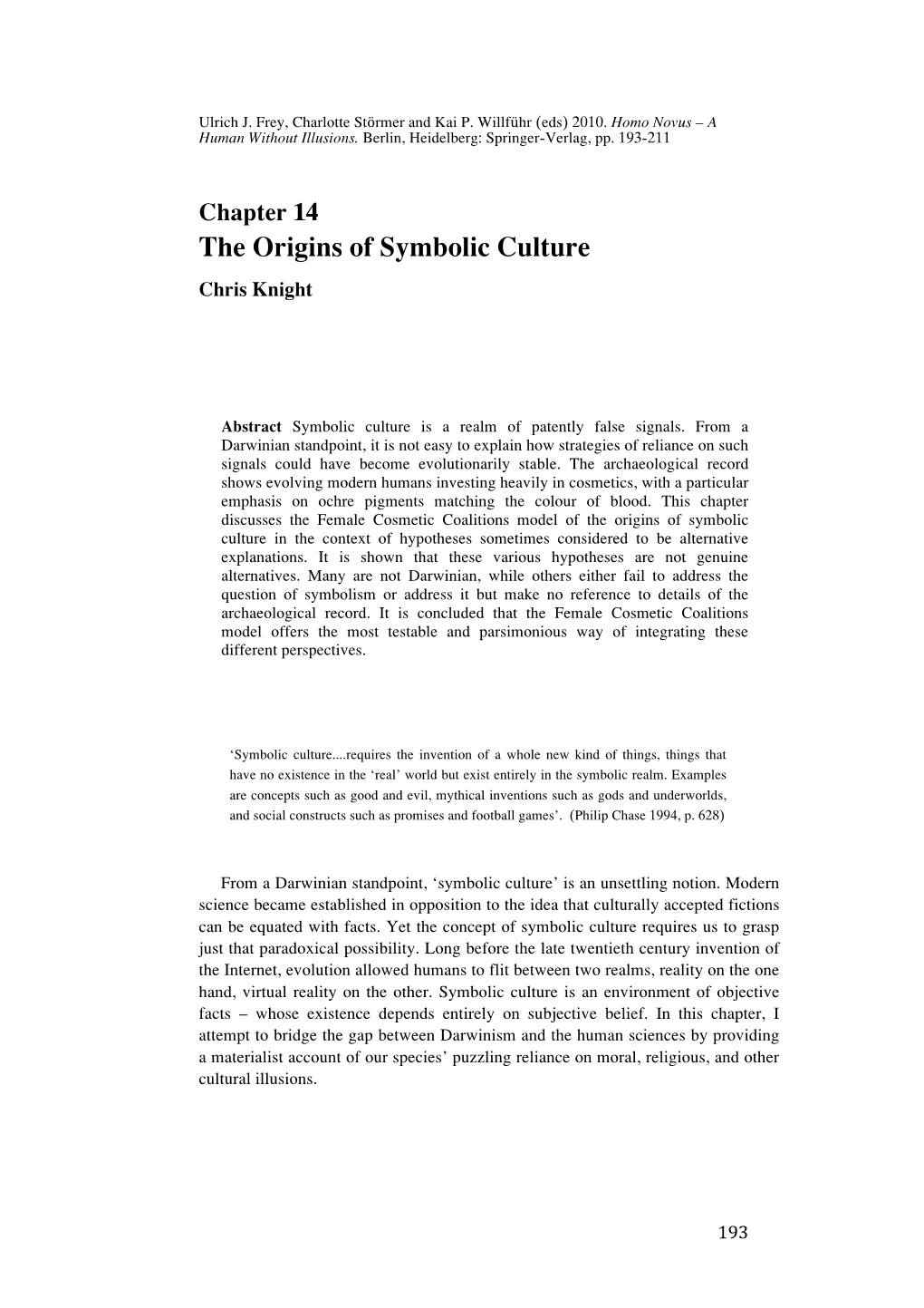 Chapter 14 the Origins of Symbolic Culture