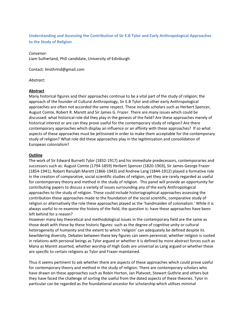 Understanding and Assessing the Contribution of Sir E.B Tylor and Early Anthropological Approaches to the Study of Religion