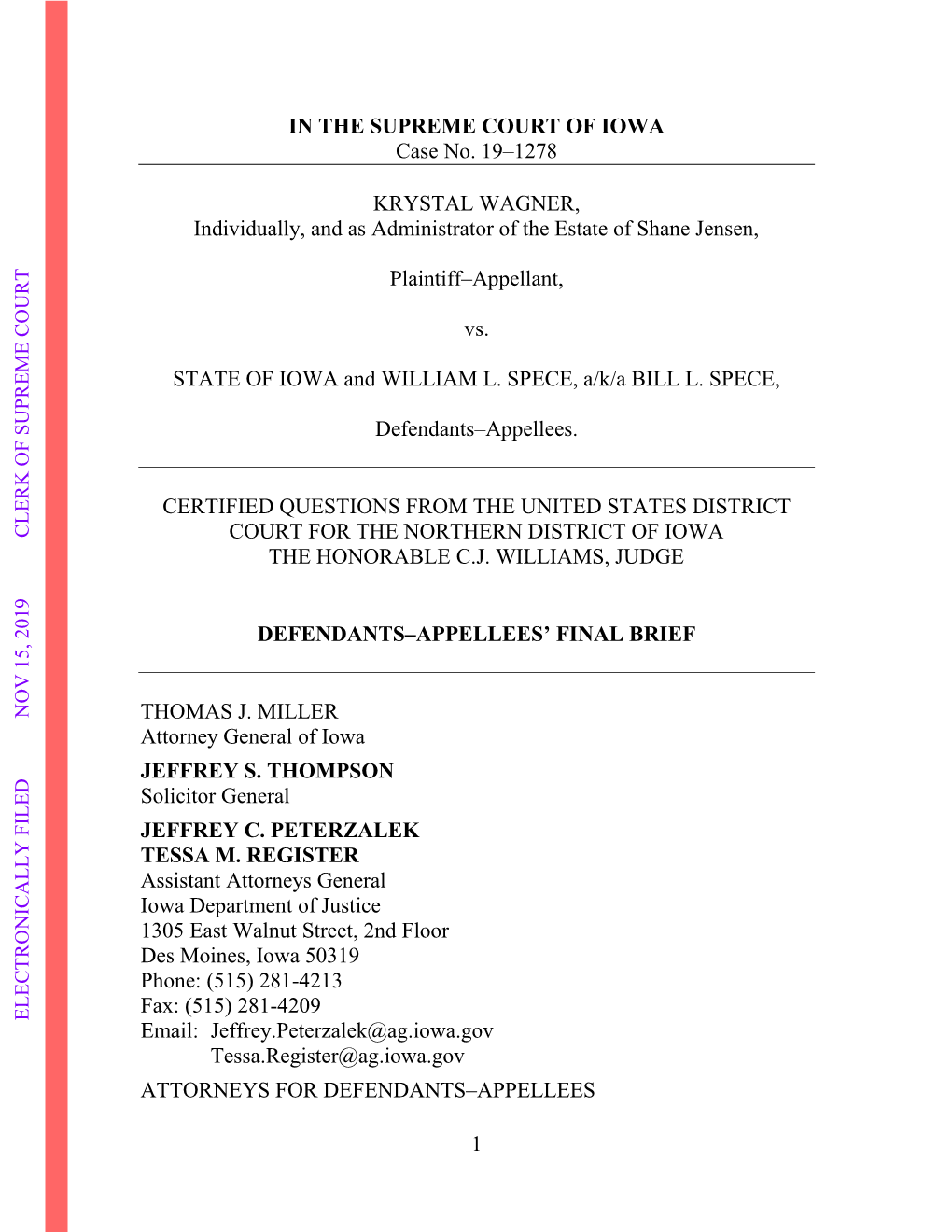 1 in the SUPREME COURT of IOWA Case No. 19–1278 KRYSTAL