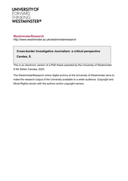 Cross-Border Investigative Journalism: a Critical Perspective Candea, S