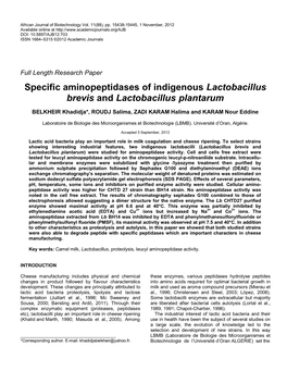 Specific Aminopeptidases of Indigenous Lactobacillus Brevis and Lactobacillus Plantarum