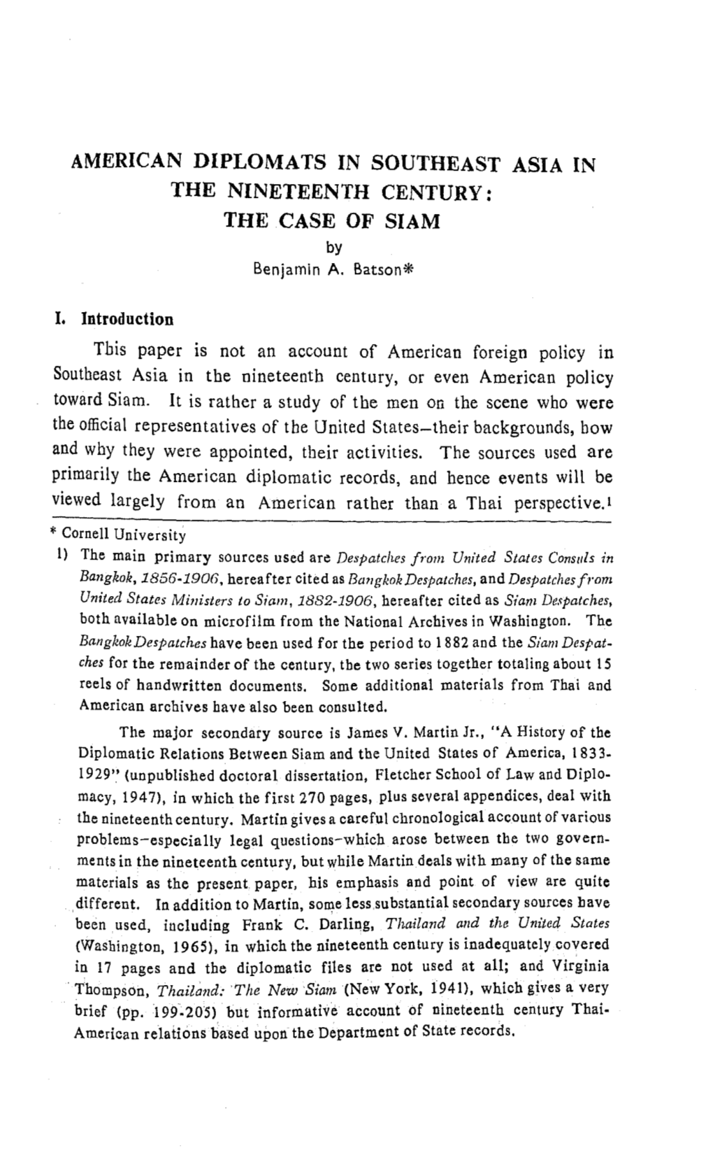 AMERICAN DIPLOMATS in SOUTHEAST ASIA in the NINETEENTH CENTURY: the CASE of SIAM by Benjamin A