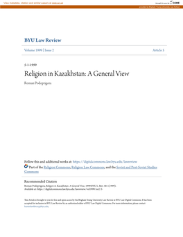 Religion in Kazakhstan: a General View Roman Podoprigora