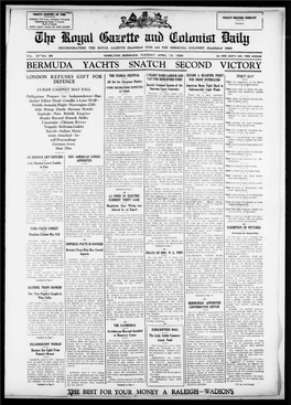 Hit? Iropl Fc^Ttr Au& Doiomm Iattij INCORPORATING the ROYAL GAZETTE (Established 1828) and the BERMUDA COLONIST (Established 1866)