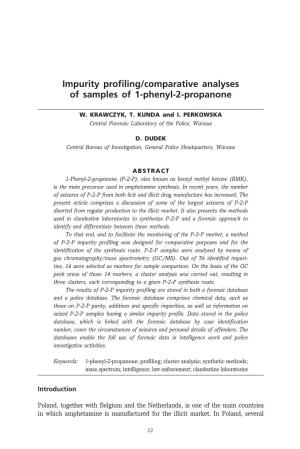 Impurity Profiling/Comparative Analyses of Samples of 1-Phenyl-2-Propanone
