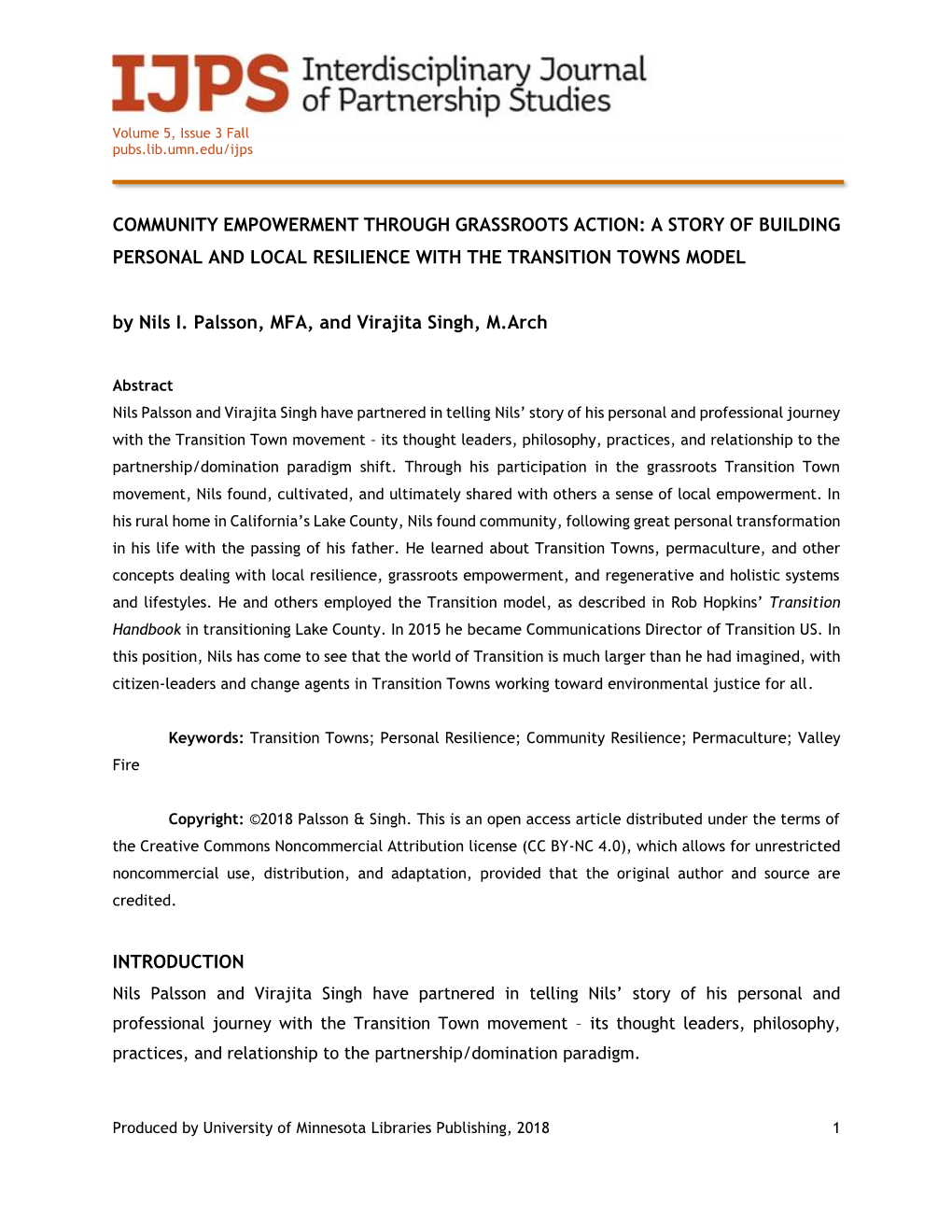 COMMUNITY EMPOWERMENT THROUGH GRASSROOTS ACTION: a STORY of BUILDING PERSONAL and LOCAL RESILIENCE with the TRANSITION TOWNS MODEL by Nils I