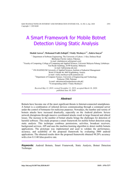 A Smart Framework for Mobile Botnet Detection Using Static Analysis