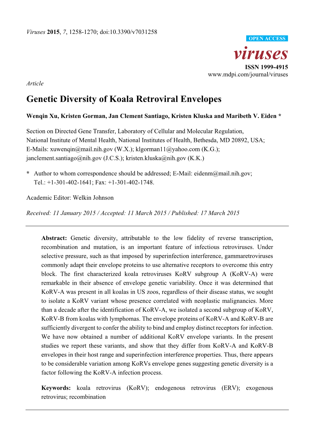 Genetic Diversity of Koala Retroviral Envelopes