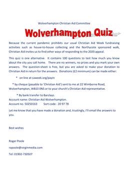 Christian Aid Quiz 2020