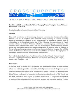 Rebellion and Rule Under Consular Optics: Changing Ways of Seeing the China-Vietnam Borderlands, 1874–1879