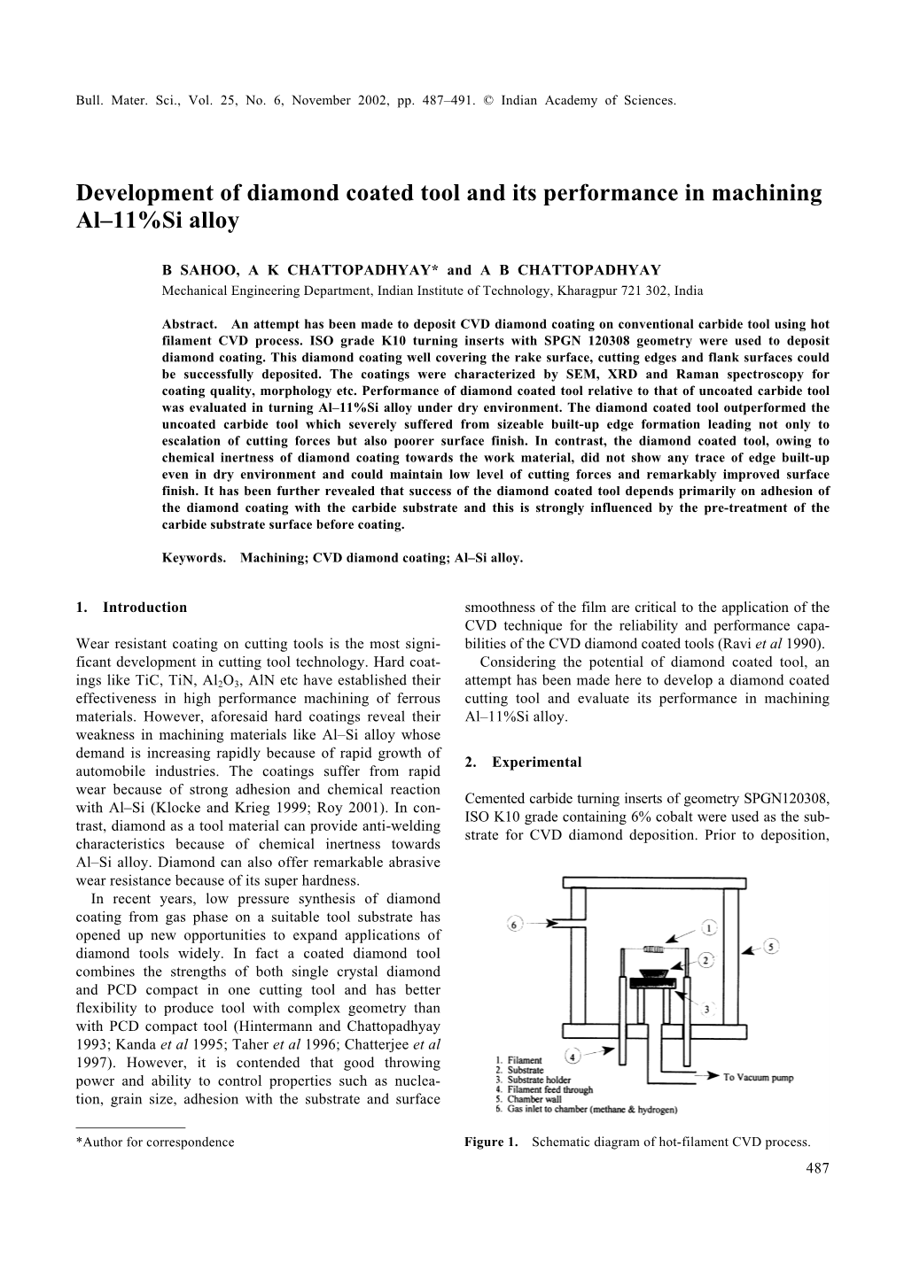 Development of Diamond Coated Tool and Its Performance in Machining Al–11%Si Alloy