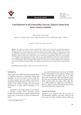 Contributions to the Limoniidae (Insecta, Diptera) Fauna from Inner Western Anatolia