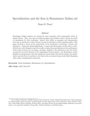 Specialization and the Firm in Renaissance Italian