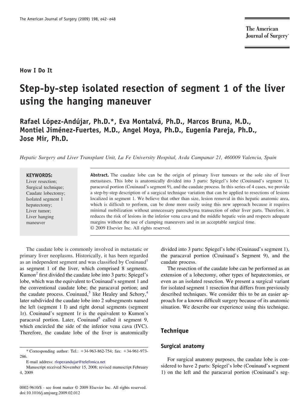 Step-By-Step Isolated Resection of Segment 1 of the Liver Using the Hanging Maneuver