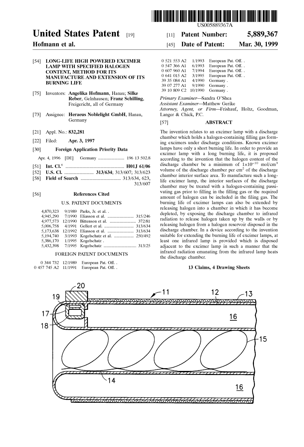 United States Patent (19) 11 Patent Number: 5,889,367 Hofmann Et Al