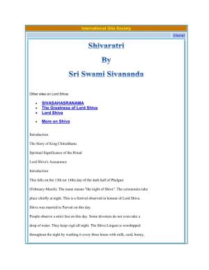Bhagavad Gita:The Shivaratri and the Story of Lord Shiva