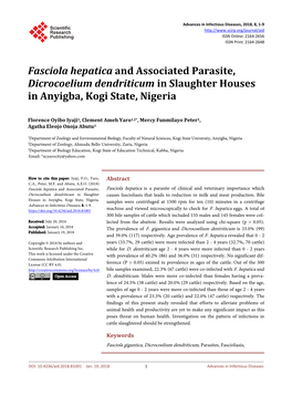 Fasciola Hepatica and Associated Parasite, Dicrocoelium Dendriticum in Slaughter Houses in Anyigba, Kogi State, Nigeria